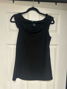 Carole Little Black Sleeveless Tank with Pleated Shoulder Detail